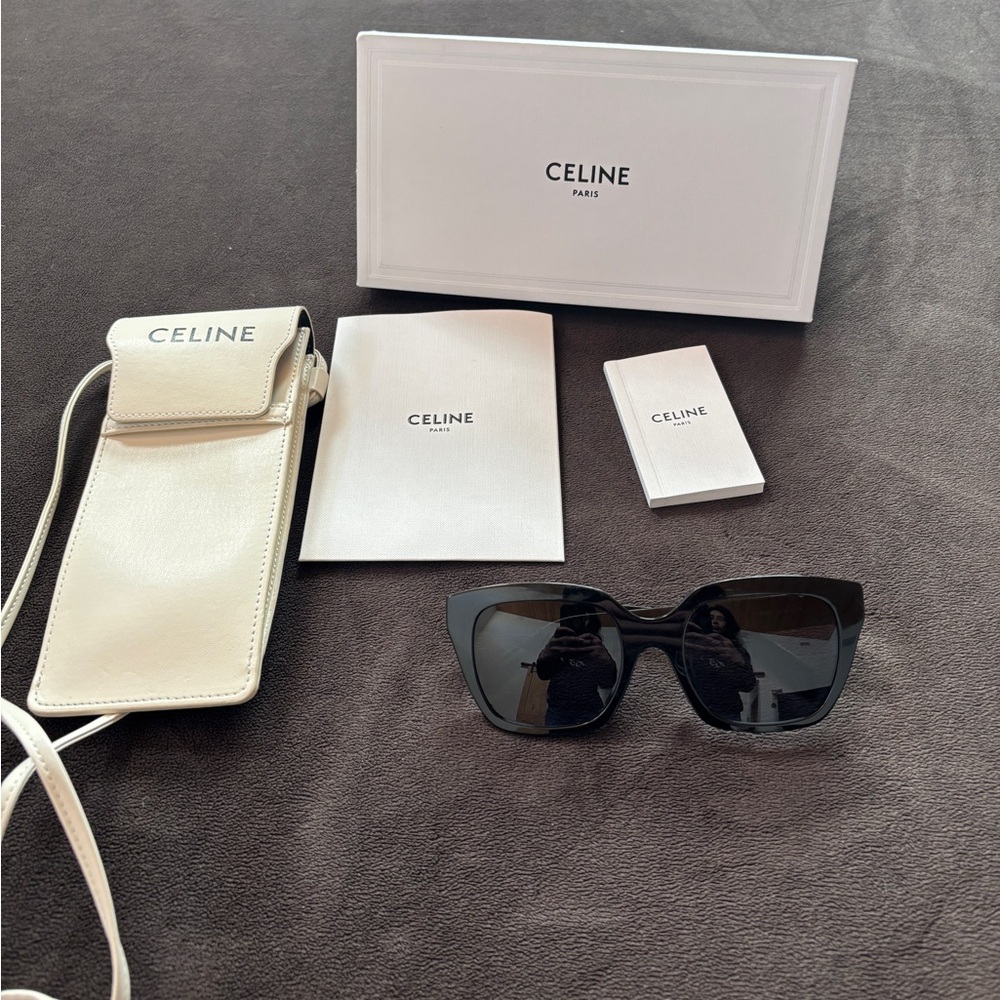 Celine Black Cat-Eye Sunglasses with White Case